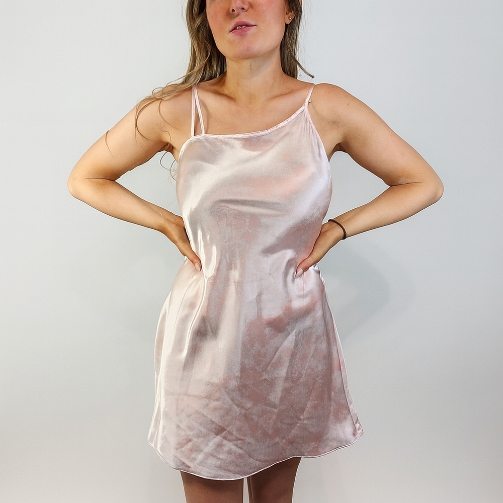 Avon Intimates Satin Slip Dress Blush Pink Floral Jacquard Small